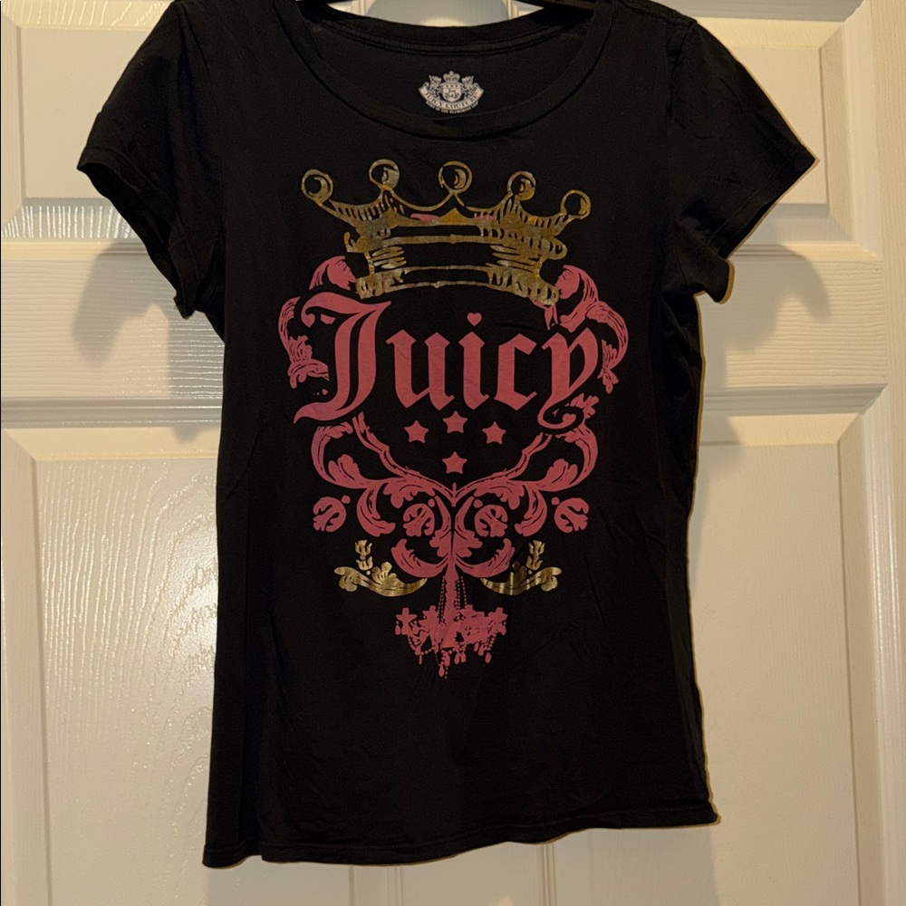 Juicy Couture Black Tee with Pink and Gold Graphic